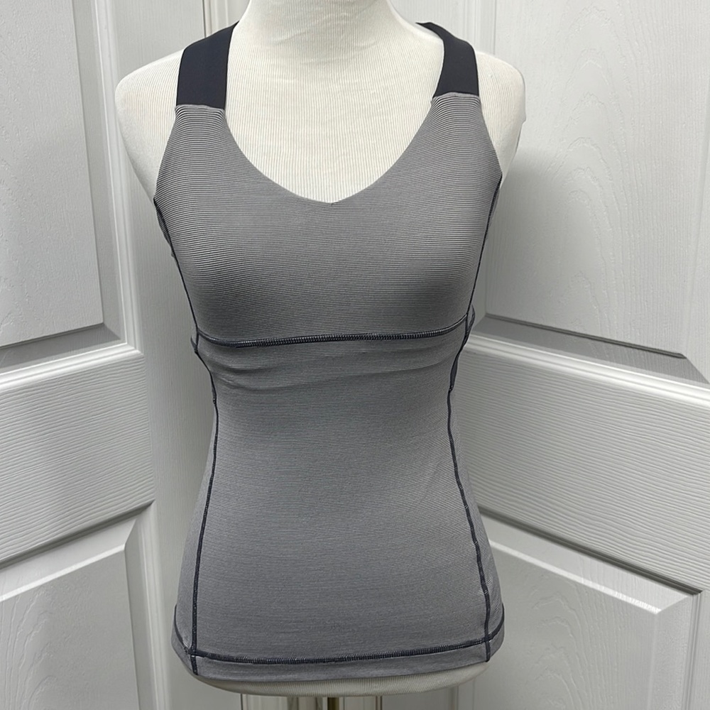 Lululemon Athletica Gray Striped Push Your Limits Tank Top Size 4